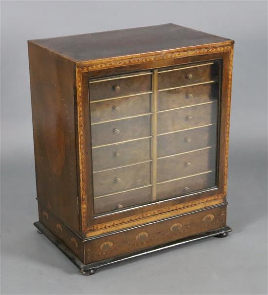 A George III mahogany and yew wood table cabinet, W.1ft 11in. D.1ft 3in. H.2ft 3in.